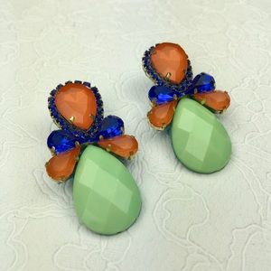 Orange, Blue, Aqua Tear Stud Statement Earrings